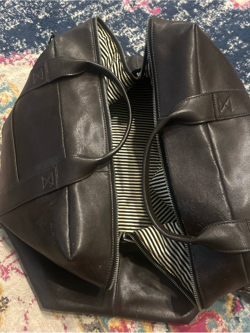 Jack Spade Dark Brown Leather Duffel with Striped Lining